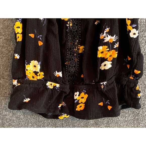 H&M Divided Halter Black Yellow Orange Floral Sleeveless Crochet Peplum Lace 0 - Picture 5 of 9